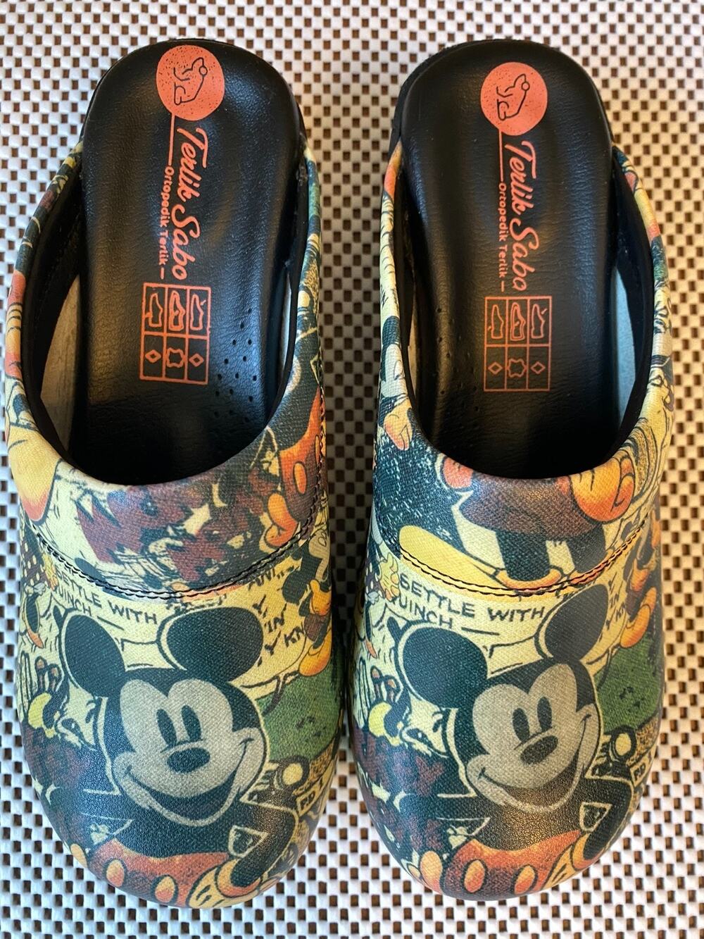Rare Terbik Sabo Disney Mickey Mouse Leather Slip-On Clog Orthopedic 7.5/8 US